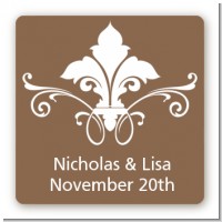 Fluer De Lis - Square Personalized Bridal Shower Sticker Labels