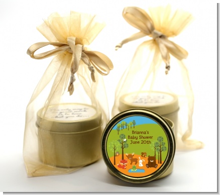 Forest Animals - Baby Shower Gold Tin Candle Favors