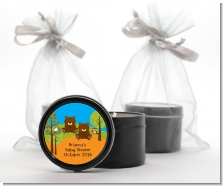 Forest Animals Twin Bears - Baby Shower Black Candle Tin Favors