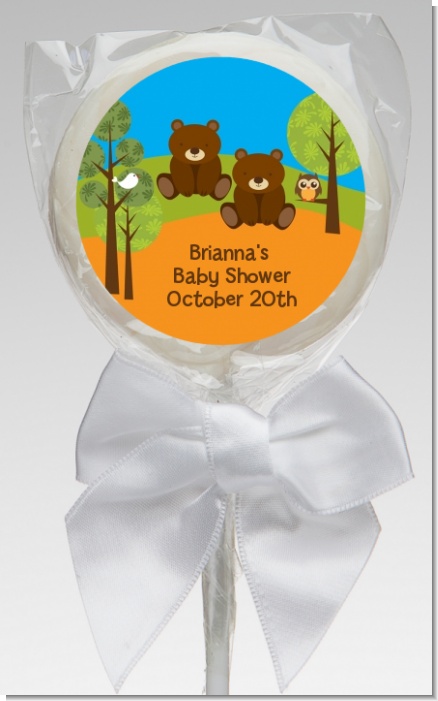 Forest Animals Twin Bears - Personalized Baby Shower Lollipop Favors