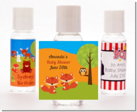 Forest Animals Twin Foxes - Personalized Baby Shower Hand Sanitizers Favors