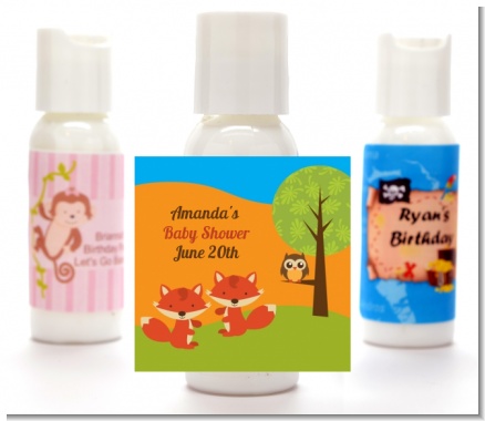 Forest Animals Twin Foxes - Personalized Baby Shower Lotion Favors