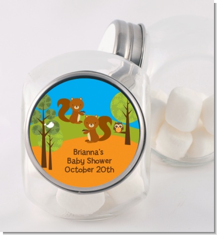 Forest Animals Twin Squirels - Personalized Baby Shower Candy Jar