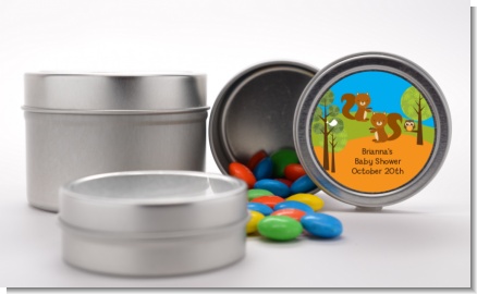 Forest Animals Twin Squirels - Custom Baby Shower Favor Tins