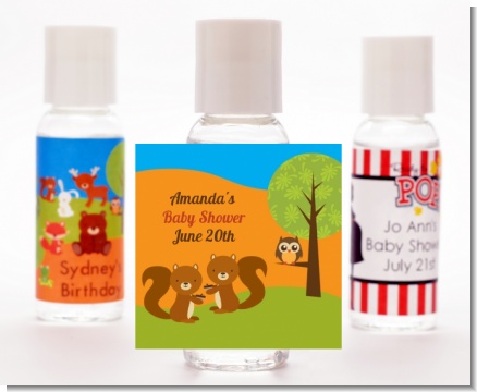 Forest Animals Twin Squirels - Personalized Baby Shower Hand Sanitizers Favors