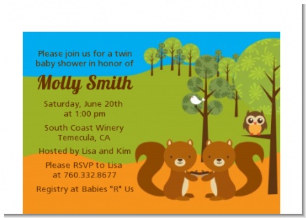 Forest Animals Twin Squirels - Baby Shower Petite Invitations