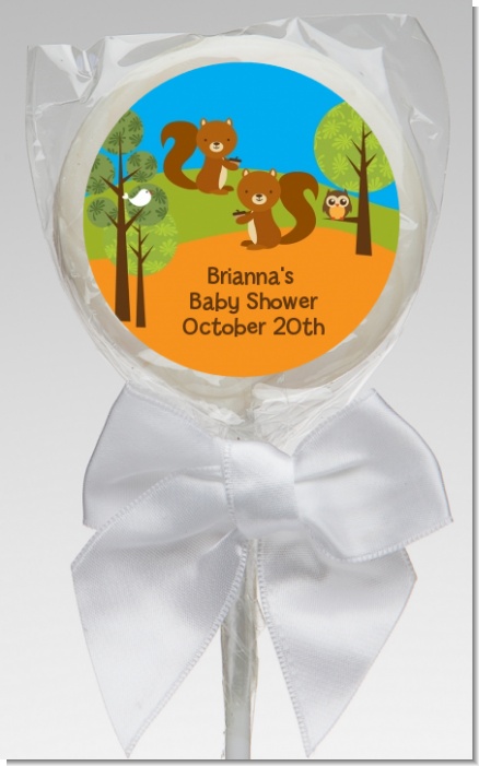 Forest Animals Twin Squirels - Personalized Baby Shower Lollipop Favors