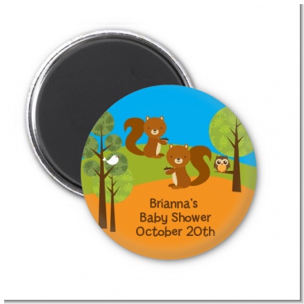 Forest Animals Twin Squirels - Personalized Baby Shower Magnet Favors
