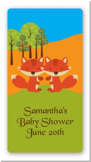 Forest Animals Twin Foxes - Custom Rectangle Baby Shower Sticker/Labels