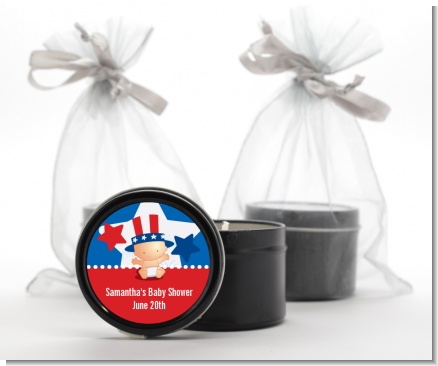 Fourth Of July Little Firecracker - Baby Shower Black Candle Tin Favors