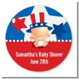 Fourth Of July Little Firecracker - Round Personalized Baby Shower Sticker Labels thumbnail