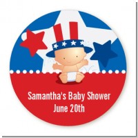 Fourth Of July Little Firecracker - Round Personalized Baby Shower Sticker Labels