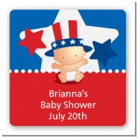 Fourth Of July Little Firecracker - Square Personalized Baby Shower Sticker Labels