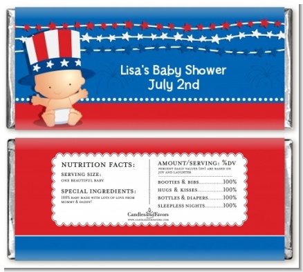 Fourth Of July Stars & Stripes - Personalized Baby Shower Candy Bar Wrappers