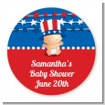 Fourth Of July Stars & Stripes - Round Personalized Baby Shower Sticker Labels thumbnail