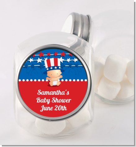 Fourth Of July Stars & Stripes - Personalized Baby Shower Candy Jar