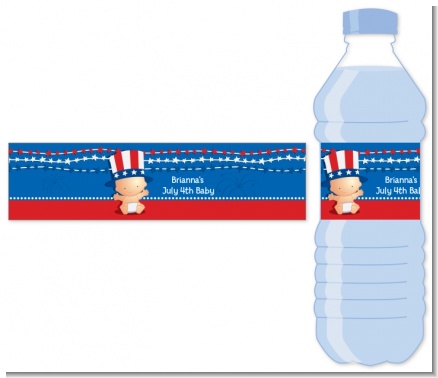 Fourth Of July Stars & Stripes - Personalized Baby Shower Water Bottle Labels