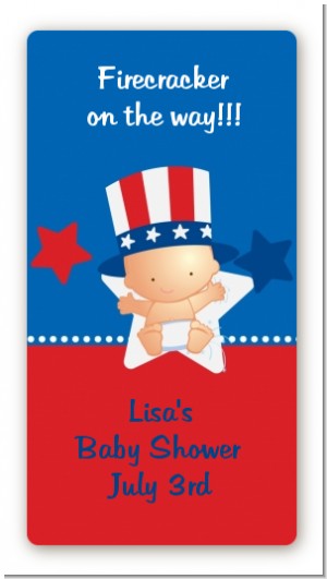 Fourth Of July Little Firecracker - Custom Rectangle Baby Shower Sticker/Labels