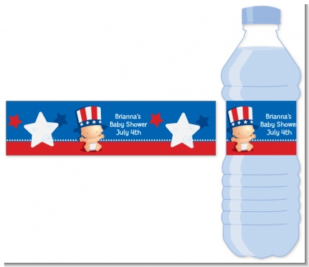 Fourth Of July Little Firecracker - Personalized Baby Shower Water Bottle Labels