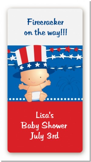 Fourth Of July Stars & Stripes - Custom Rectangle Baby Shower Sticker/Labels