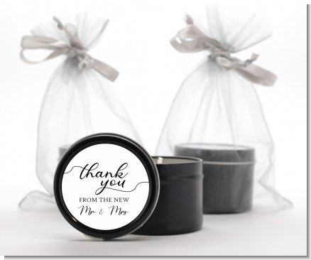 From The New Mr and Mrs - Bridal Shower Black Candle Tin Favors