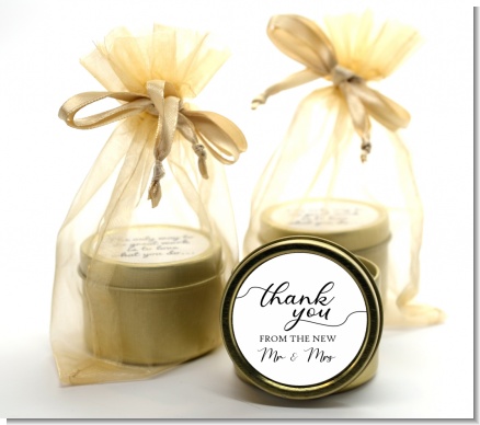 From The New Mr and Mrs - Bridal Shower Gold Tin Candle Favors