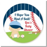 Future Baseball Player - Round Personalized Baby Shower Sticker Labels Future Baseball Player - Round Personalized Baby Shower Sticker Labels