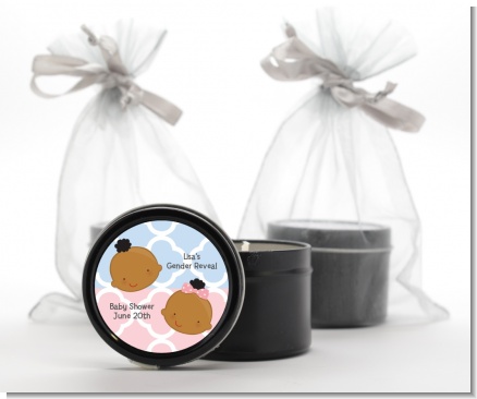 Gender Reveal African American - Baby Shower Black Candle Tin Favors