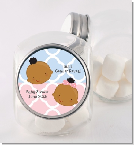 Gender Reveal African American - Personalized Baby Shower Candy Jar