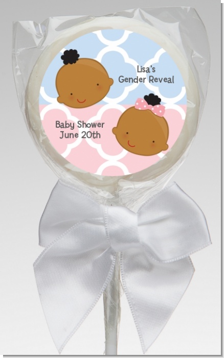 Gender Reveal African American - Personalized Baby Shower Lollipop Favors