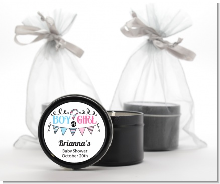 Gender Reveal Boy or Girl - Baby Shower Black Candle Tin Favors