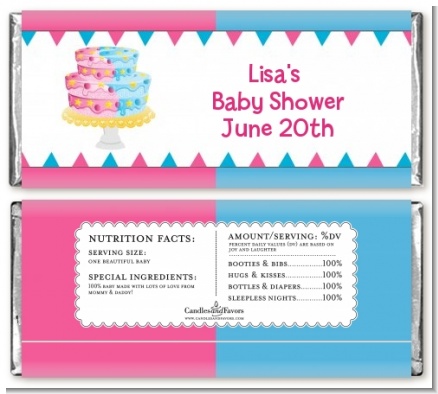 Gender Reveal Cake - Personalized Baby Shower Candy Bar Wrappers