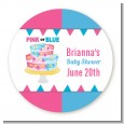 Gender Reveal Cake - Round Personalized Baby Shower Sticker Labels thumbnail