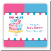 Gender Reveal Cake - Square Personalized Baby Shower Sticker Labels