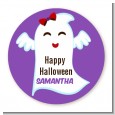 Ghost With Bow - Round Personalized Halloween Sticker Labels thumbnail