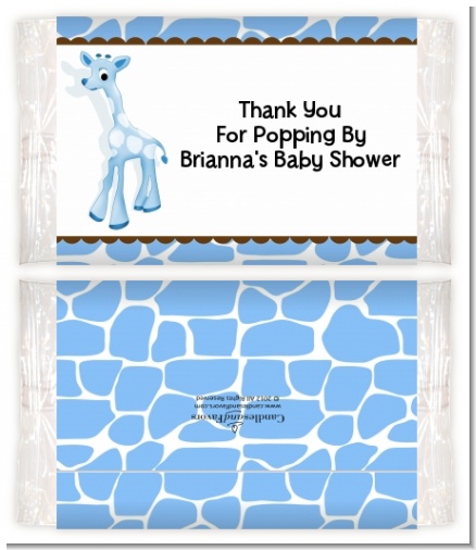Giraffe Blue - Personalized Popcorn Wrapper Baby Shower Favors