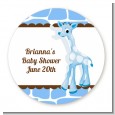 Giraffe Blue - Round Personalized Birthday Party Sticker Labels thumbnail