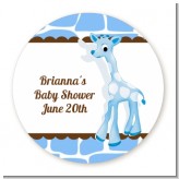 Giraffe Blue - Round Personalized Birthday Party Sticker Labels
