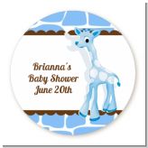 Giraffe Blue - Round Personalized Baby Shower Sticker Labels