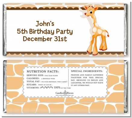 Giraffe Brown - Personalized Birthday Party Candy Bar Wrappers