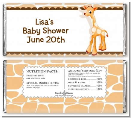 Giraffe Brown - Personalized Baby Shower Candy Bar Wrappers