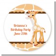Giraffe Brown - Round Personalized Birthday Party Sticker Labels thumbnail