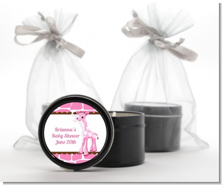 Giraffe Pink - Baby Shower Black Candle Tin Favors