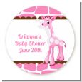 Giraffe Pink - Round Personalized Baby Shower Sticker Labels thumbnail