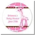 Giraffe Pink - Round Personalized Baby Shower Sticker Labels thumbnail