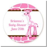 Giraffe Pink - Round Personalized Baby Shower Sticker Labels