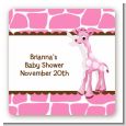 Giraffe Pink - Square Personalized Baby Shower Sticker Labels thumbnail