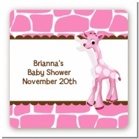 Giraffe Pink - Square Personalized Baby Shower Sticker Labels