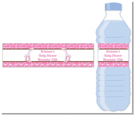 Giraffe Pink - Personalized Baby Shower Water Bottle Labels