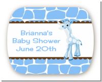 Giraffe Blue - Personalized Baby Shower Rounded Corner Stickers
